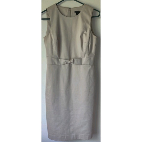 Ann‎ Taylor Women's 4 Sheath Dress Tie Front Khaki Beige Sleeveless Knee Length - Picture 1 of 5